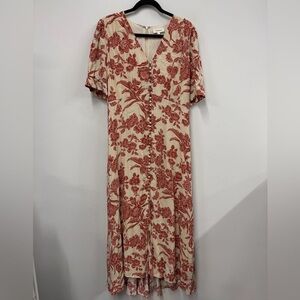 Floral V-Neck Maxi Dress in Red and Cream